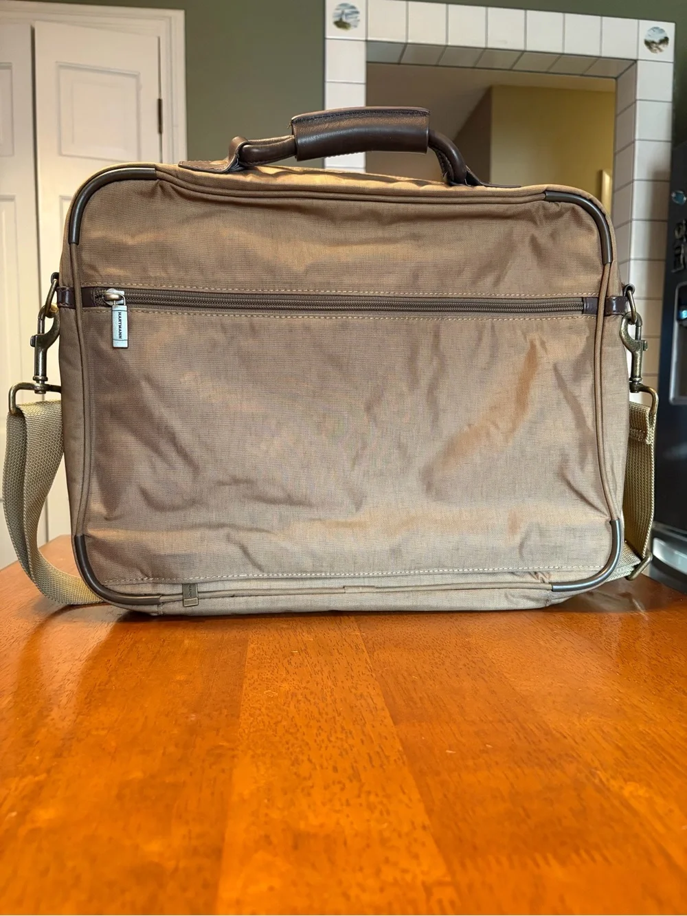 Hartmann Men's Brown/Tan Laptop Briefcase with Leather Trim